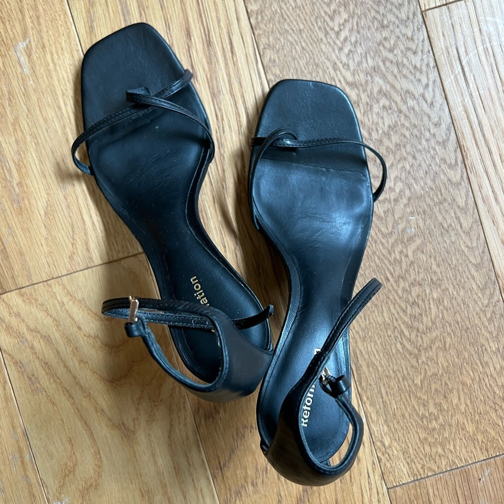 Reformation black strappy kitten heels